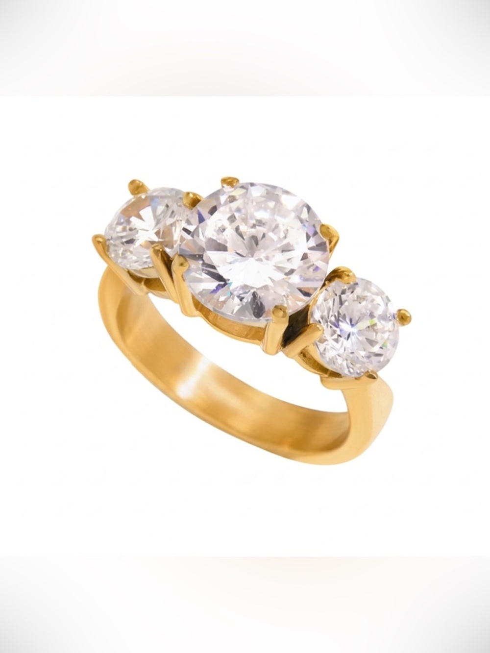 CZ Past, Present, Future Trilogy Ring Stainless Steel
